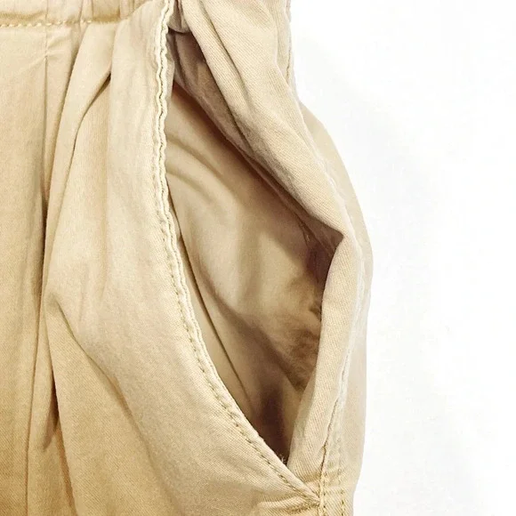 Loft Womens Pants Size XL Tan Chino Wide Leg Elastic High Waist Patch Pockets - Picture 4 of 7